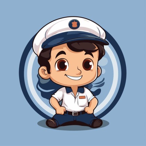 Cute boy with cap and uniform cartoon character vector illustrat