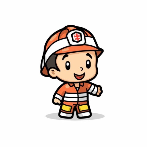 Cute Fireman - Vector Cartoon Illustration