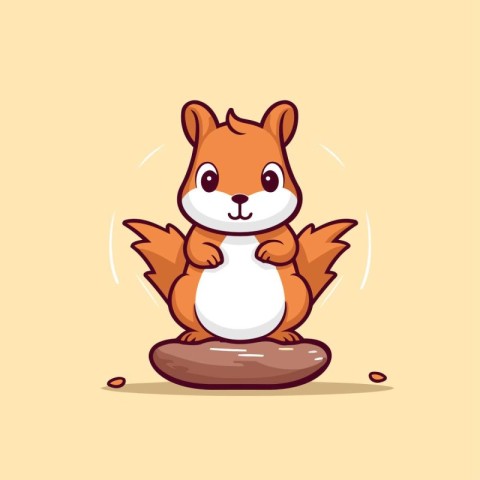 Cute squirrel sitting on the rock. Vector cartoon character illu