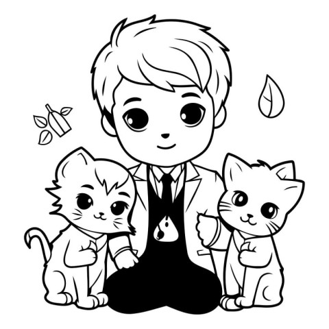 Vector illustration of a boy in a suit with cats on a white back