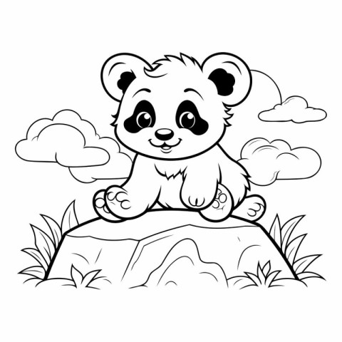 Coloring book for children: Panda sitting on the rock. Vector il