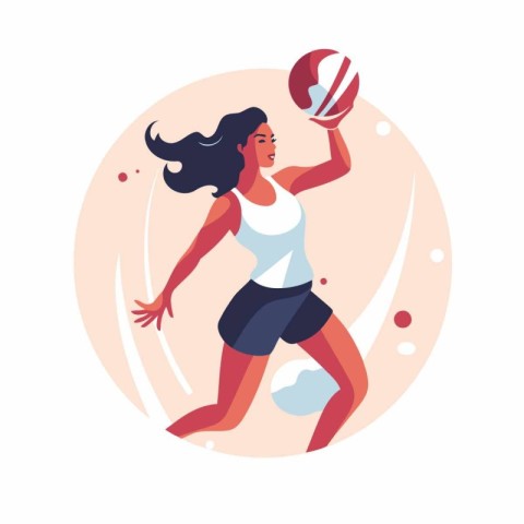Volleyball player woman with ball. Vector illustration in flat s