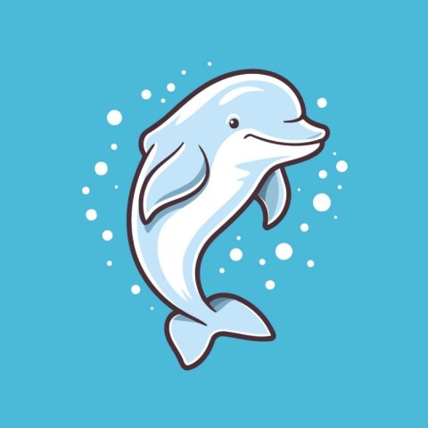 Cute cartoon dolphin. Vector illustration of a dolphin isolated