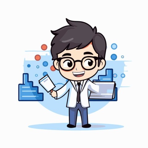 Cute Cartoon Scientist Character - Vector Illustrationï»Â