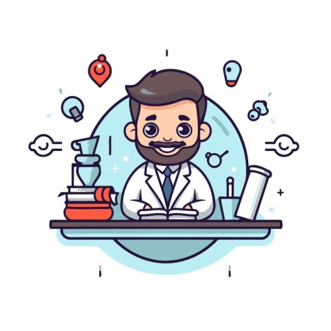 Cartoon doctor character in flat design style. Vector illustrati