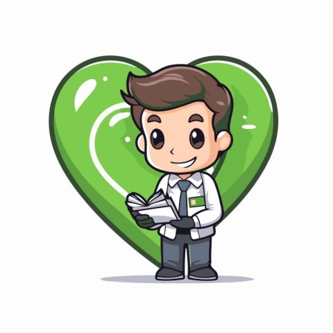 Cute businessman with heart shape character. Cute cartoon vector