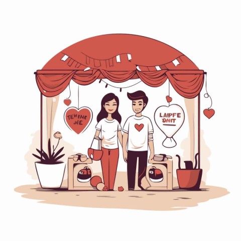 Couple in love on a date. Vector illustration in cartoon style