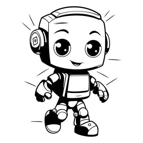 Vector illustration of Cute cartoon robot. Isolated on white bac
