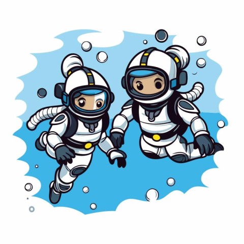 Astronaut and diver on the water background. Vector illustration