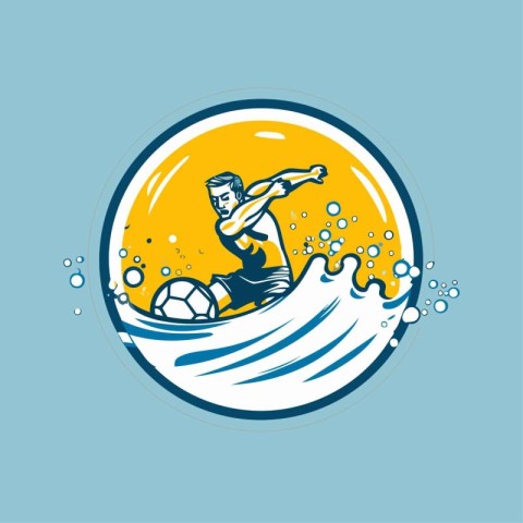 Soccer player on the ball in the waves. Vector illustration.