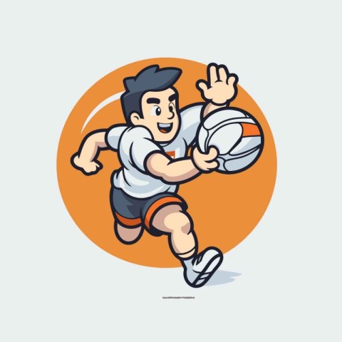 Rugby player action cartoon sport graphic vector.
