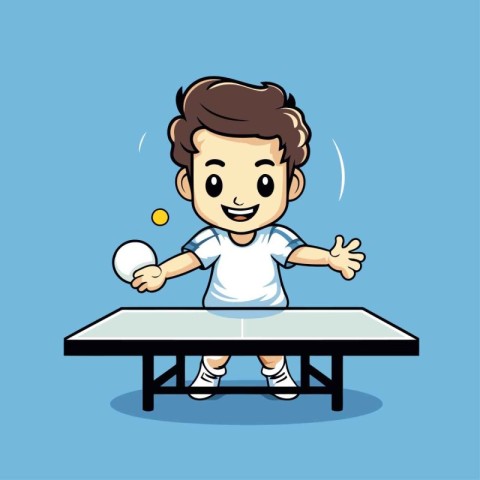Boy Playing Table Tennis - Cartoon Vector Illustrationï»Â