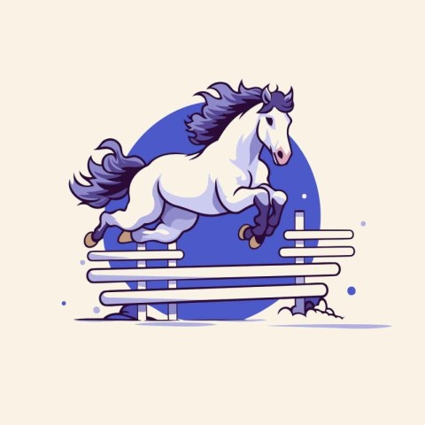 Horse jumping over a fence. Vector illustration on white backgro