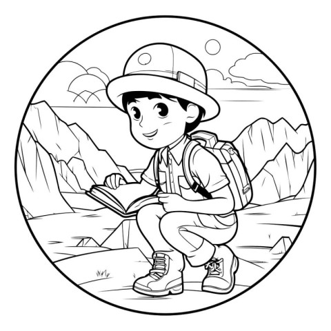 Boy with backpack and book design. Kid childhood little people l