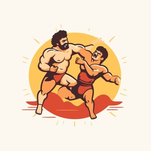 Tribal wrestling match. two strong men fighting. vector illustr