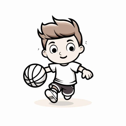 Cute Boy Playing Basketball - Cartoon Vector IllustrationïÂ