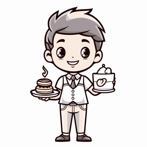 Waiter - Cute Cartoon Vector Illustration