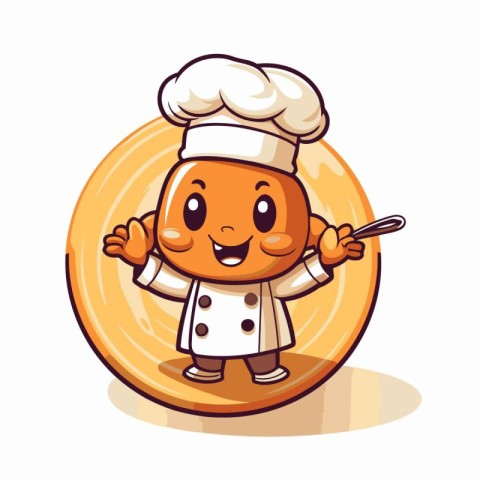 Cute cartoon chef with a spoon in his hand. Vector illustration.