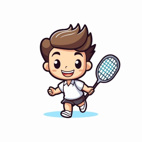 Boy Playing Tennis - Cartoon Character Vector IllustrationïÂ