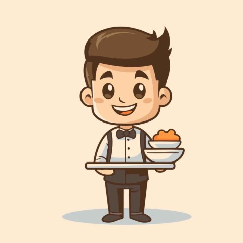 Waiter with cake - Vector Character Cartoon Illustrationï»