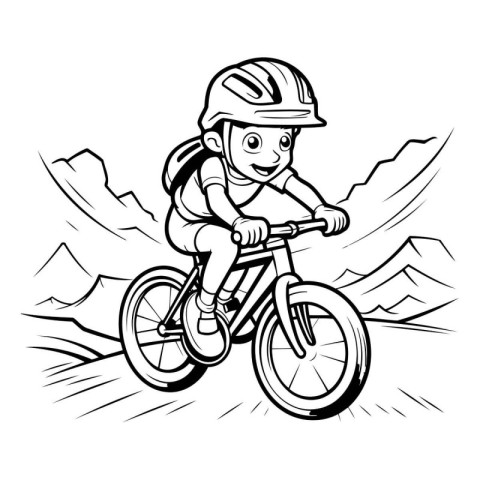 Mountain biker boy with helmet riding a mountain bike. vector il