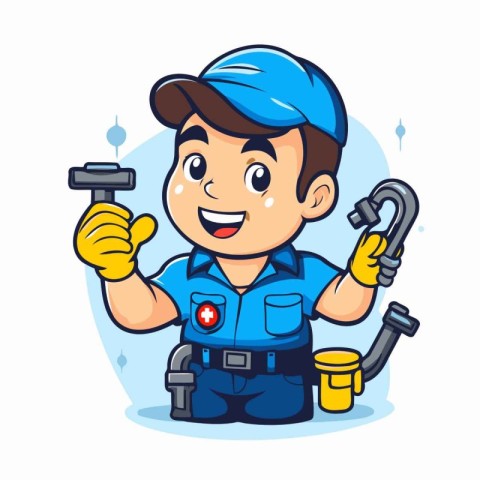 Plumber Smiling - Vector Cartoon Illustration