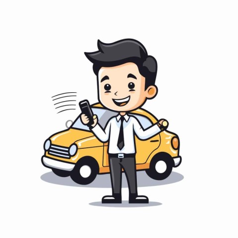 Businessman with Taxi Car - Vector Cartoon Illustrationï»