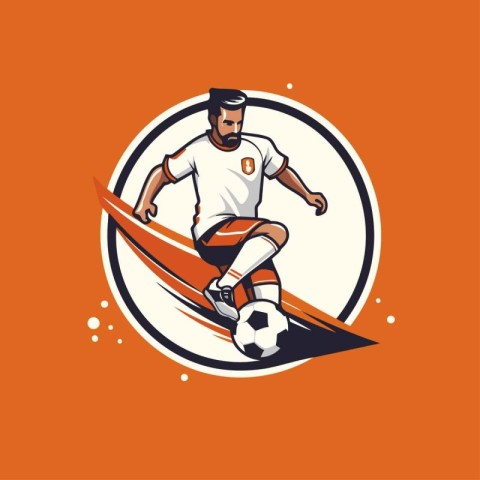 Soccer player with ball on the surfboard. Vector illustration.