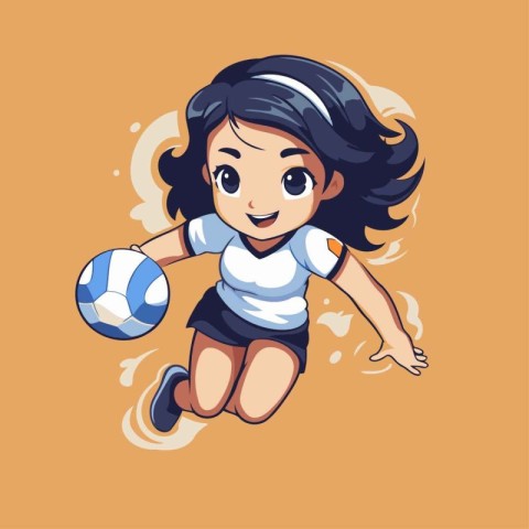 Illustration of a Cute Girl Playing Volleyball Cartoon Character