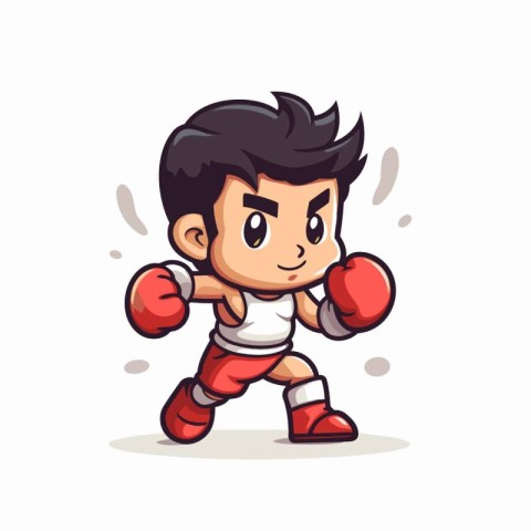 Boxing Boy - Cute Cartoon Vector Illustration