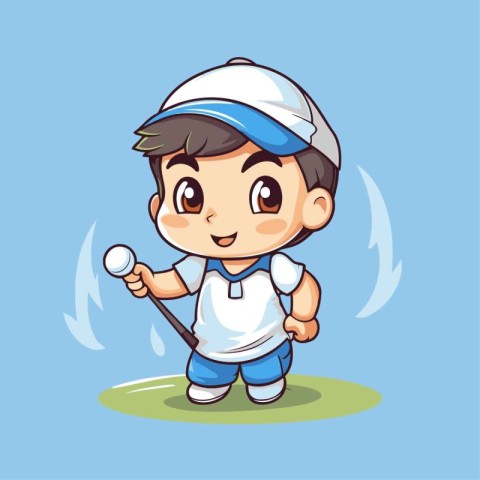 Cute boy playing golf. Vector illustration of a boy playing golf