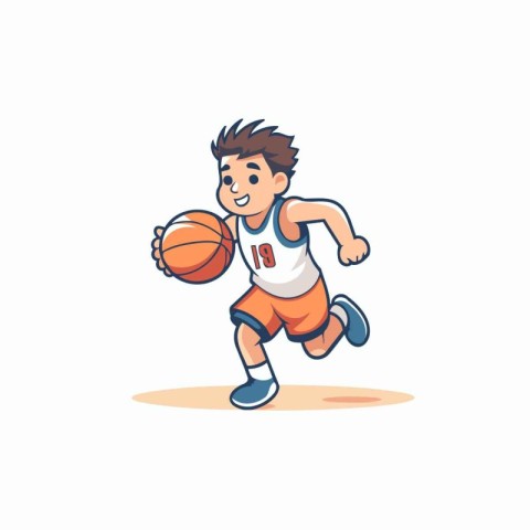 Cartoon basketball player running isolated on white background.