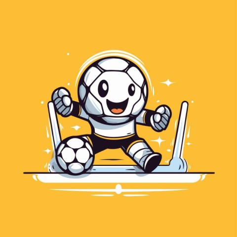 Cartoon soccer player with a laptop. Vector illustration on yell
