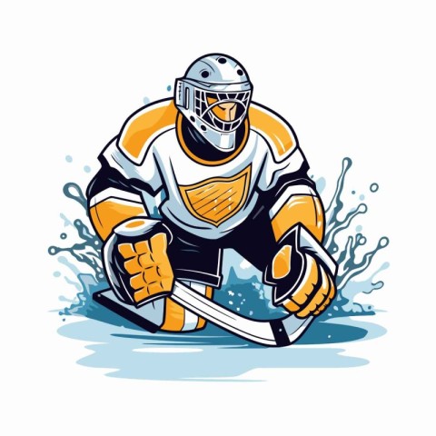 Ice hockey player with the stick and puck. Vector illustration.