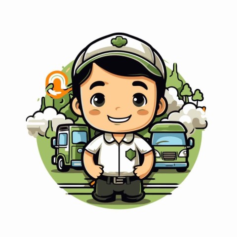 Cute Boy Car Driver Cartoon Mascot Character Vector Illustration