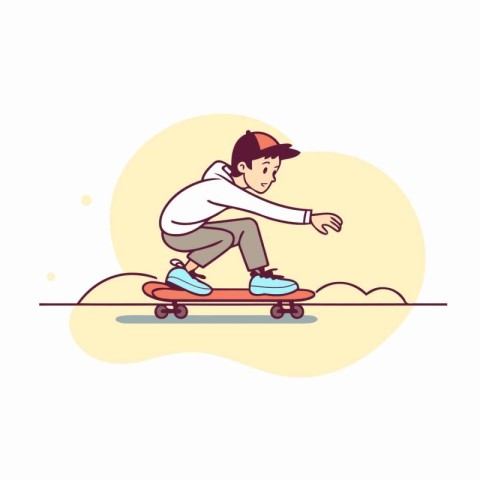 Skateboarder rides on a skateboard. Flat vector illustration.
