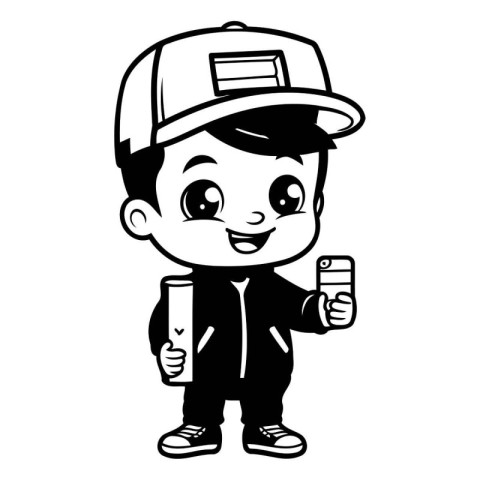 Vector illustration of a Cute Little Boy Wearing a Cap and Holdi
