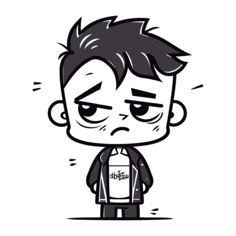 Angry Cartoon Boy Black and White Vector Illustration