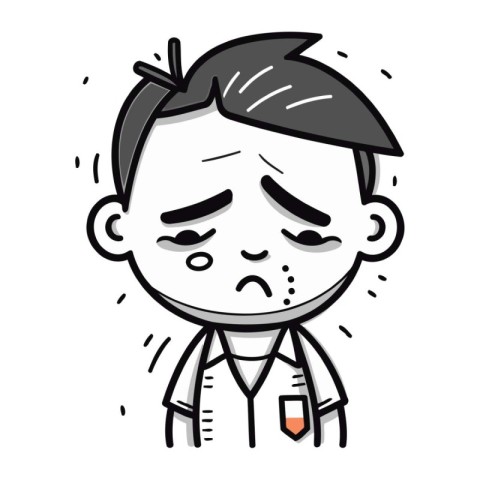 Crying Doctor Black and White Vector Cartoon Illustration of S