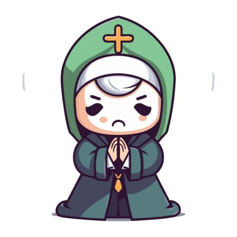 Crying Monk Cute Cartoon Mascot Character Illustration