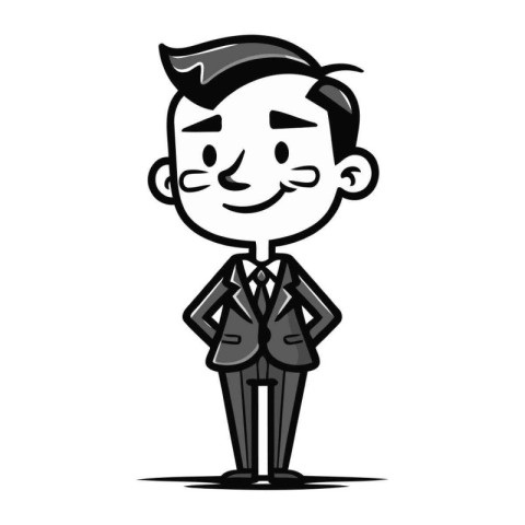 Businessman Smiling Black and White Cartoon Style Vector Illus