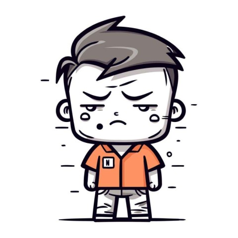 Angry Boy Cartoon Vector Illustration of Sad Kid Boy Character