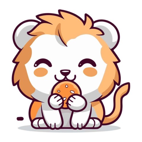 Lion eating mushroom Cute animal cartoon mascot vector illustr