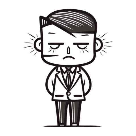 Angry Businessman Black and White Vector Illustration of a Bus