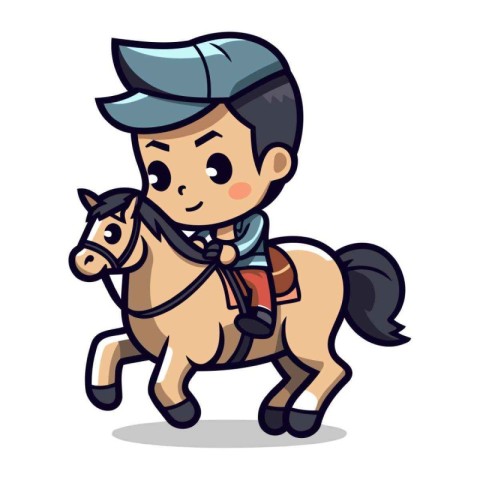 Cute Boy Riding a Horse Vector Cartoon Illustration