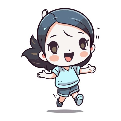 Illustration of a Kid Girl Running Cute Cartoon Style Vector