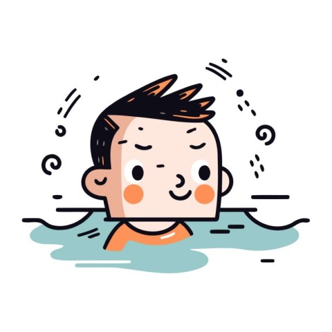 Cartoon boy swimming in the pool. Cute vector illustration.
