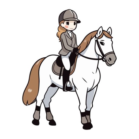 Illustration of a girl riding a horse on white background vect