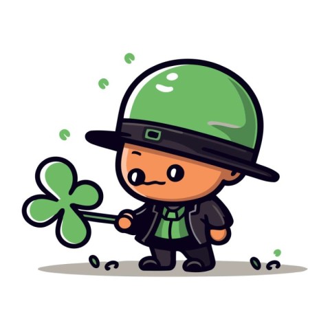 Cute Leprechaun Holding Clover St. Patricks Day Cartoon Vector