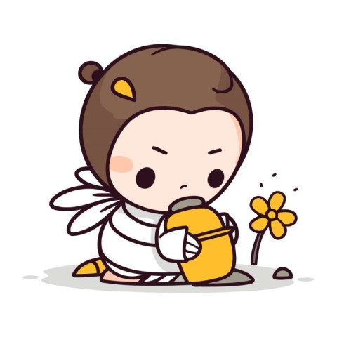 Cute Little Bee with watering can Cute Baby Bee Cartoon Vector